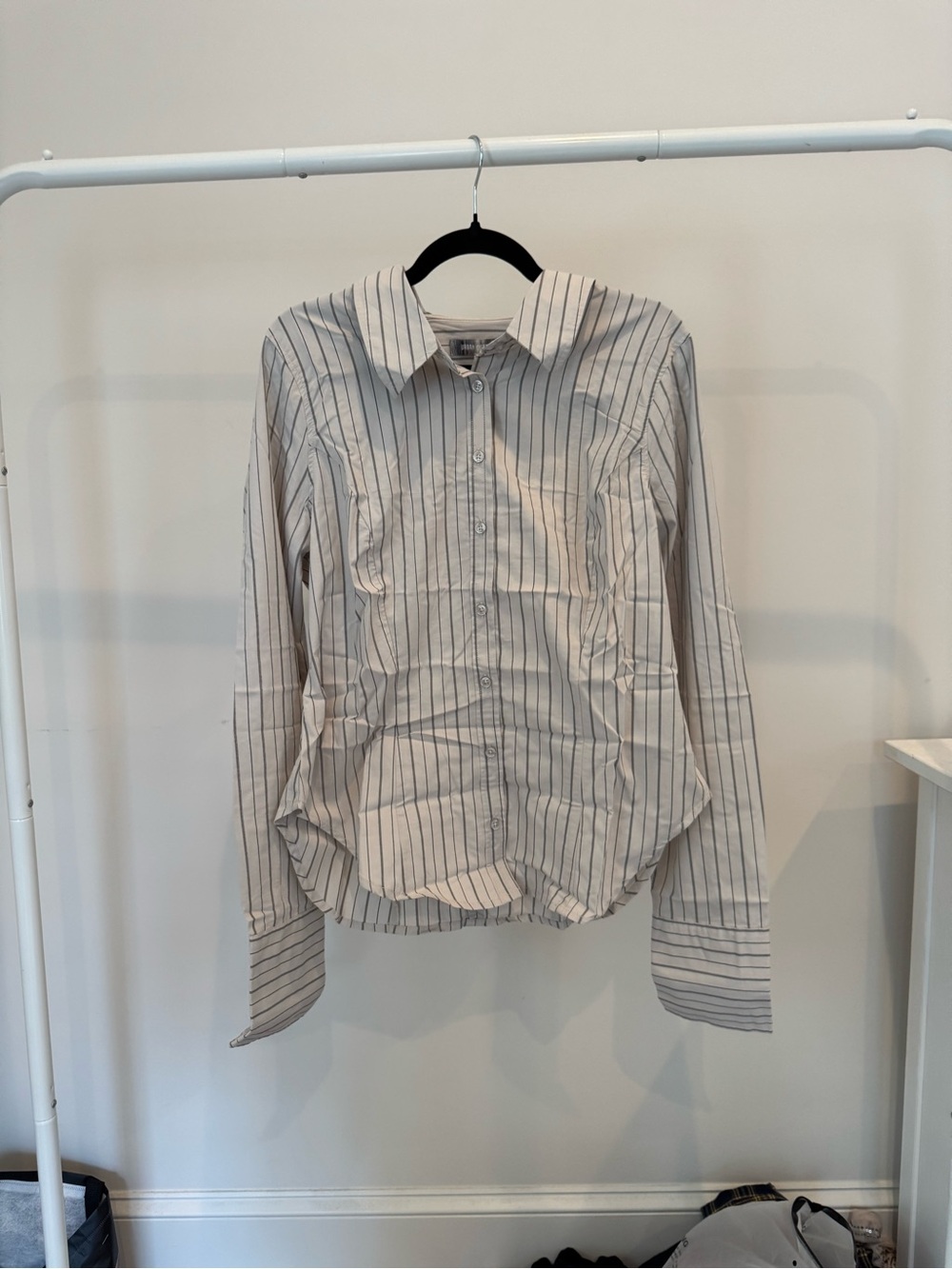 Urban Outfitters White Button-Down Shirt with Gray Pinstripes